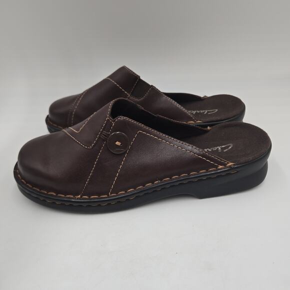 Clarks Shoes Mules Clogs Brown 9M Leather Slip On Comfort Career Casual - Picture 3 of 6